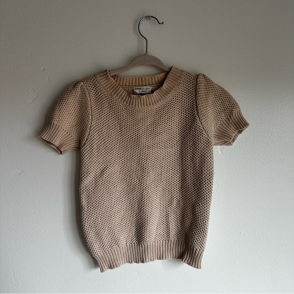 Kids Tan Knit Short Sleeve Sweater